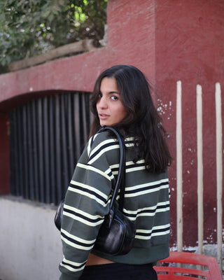 Petrol & Yellow Striped Cropped Rugby Polo Polo T-Shirts IN YOUR SHOE 