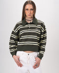 Petrol & Yellow Striped Cropped Rugby Polo