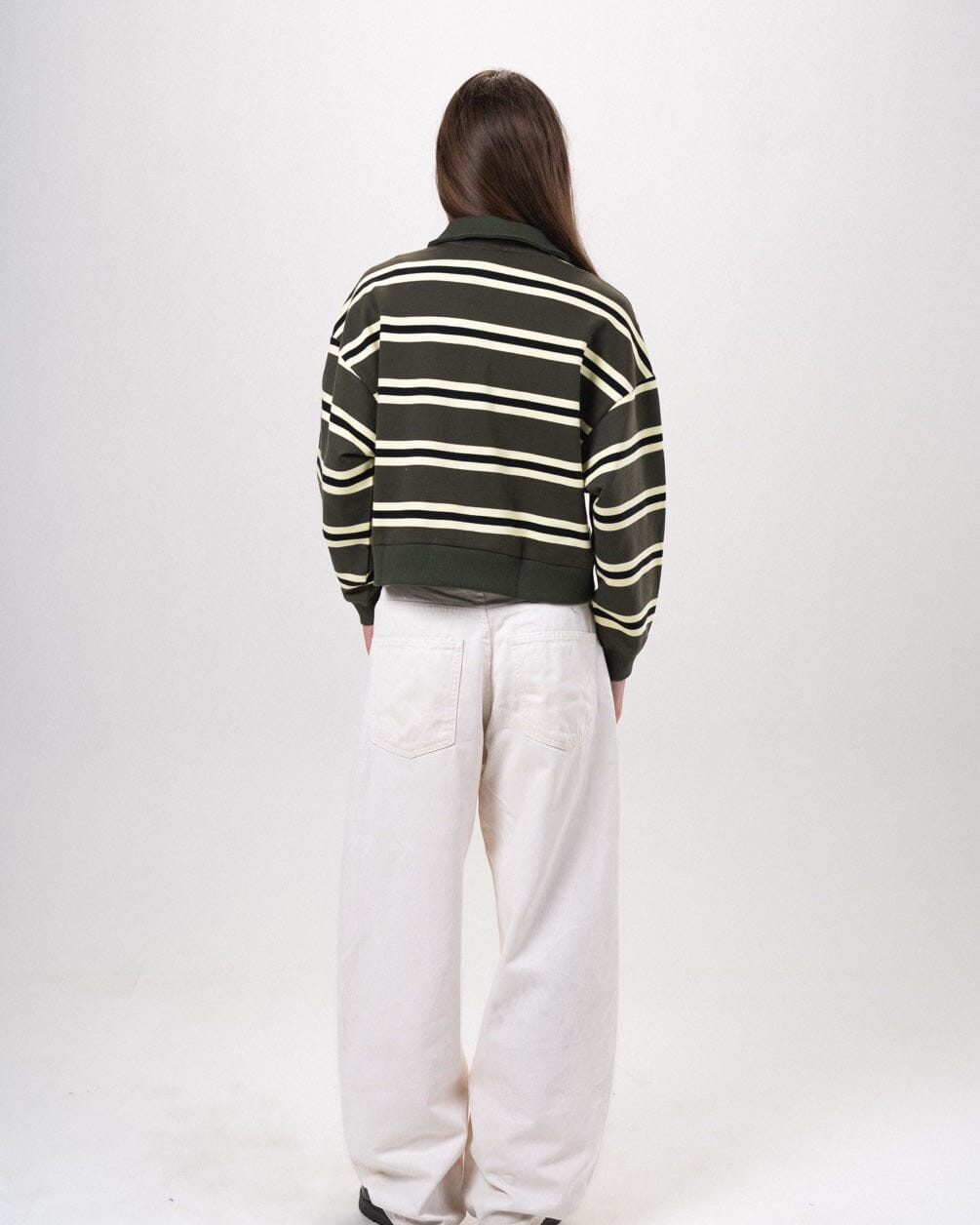 Petrol & Yellow Striped Cropped Rugby Polo Polo T-Shirts IN YOUR SHOE L 