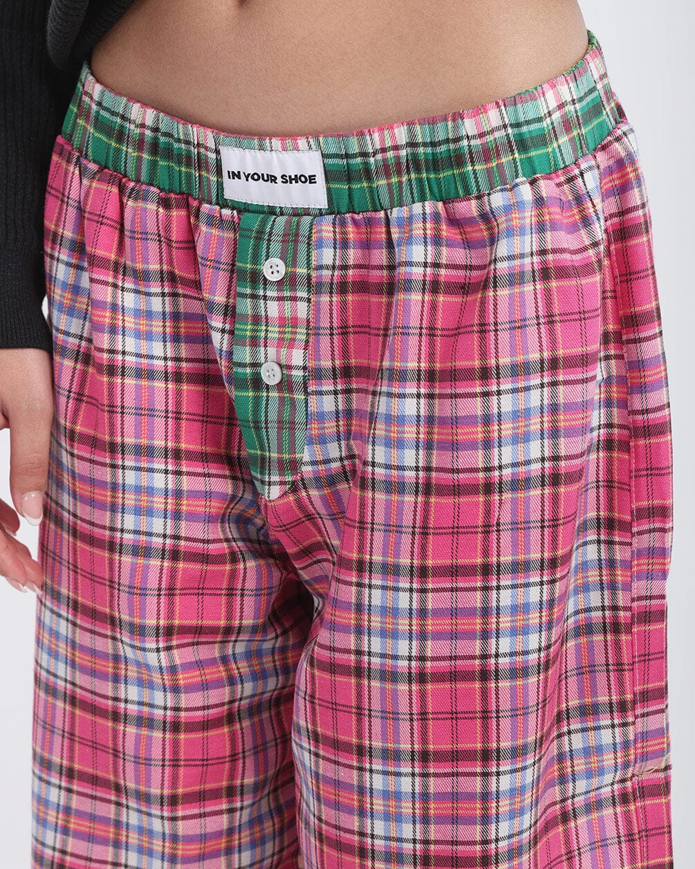 Pink Black Multicolor Plaid Boxer Pants Boxer Pants IN YOUR SHOE 