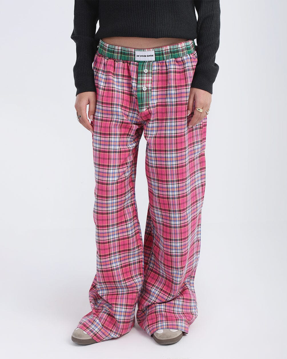 Pink Black Multicolor Plaid Boxer Pants Boxer Pants IN YOUR SHOE 