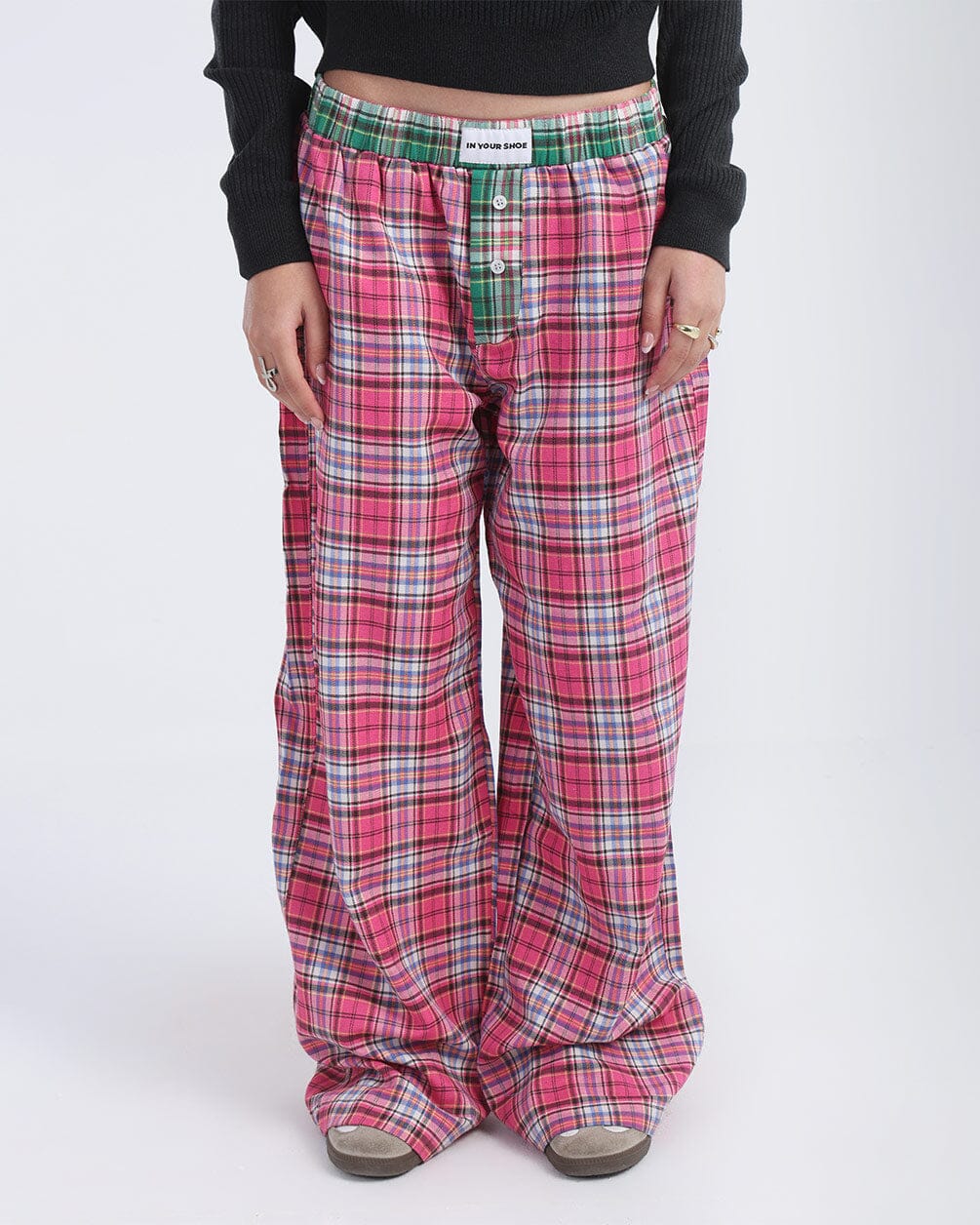 Pink Black Multicolor Plaid Boxer Pants Boxer Pants IN YOUR SHOE 