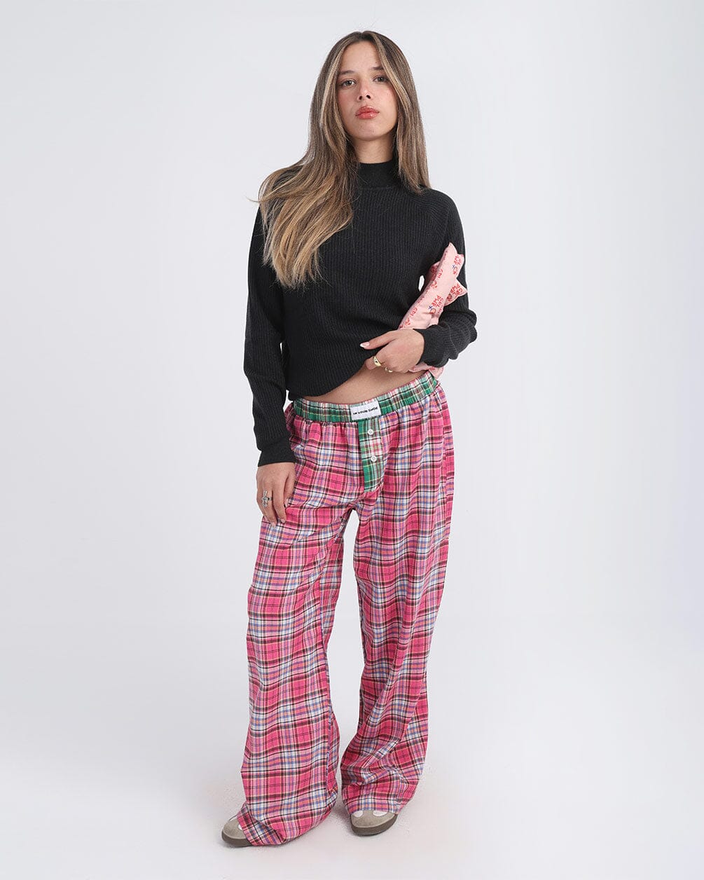 Pink Black Multicolor Plaid Boxer Pants Boxer Pants IN YOUR SHOE S 