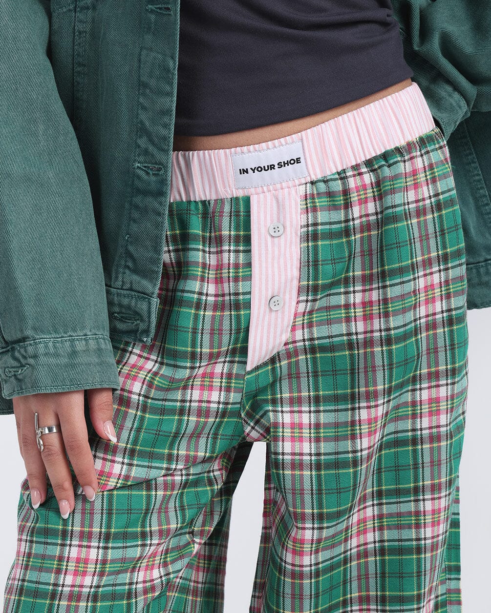 Pink Green Multicolor Plaid Boxer Pants Boxer Pants IN YOUR SHOE S 