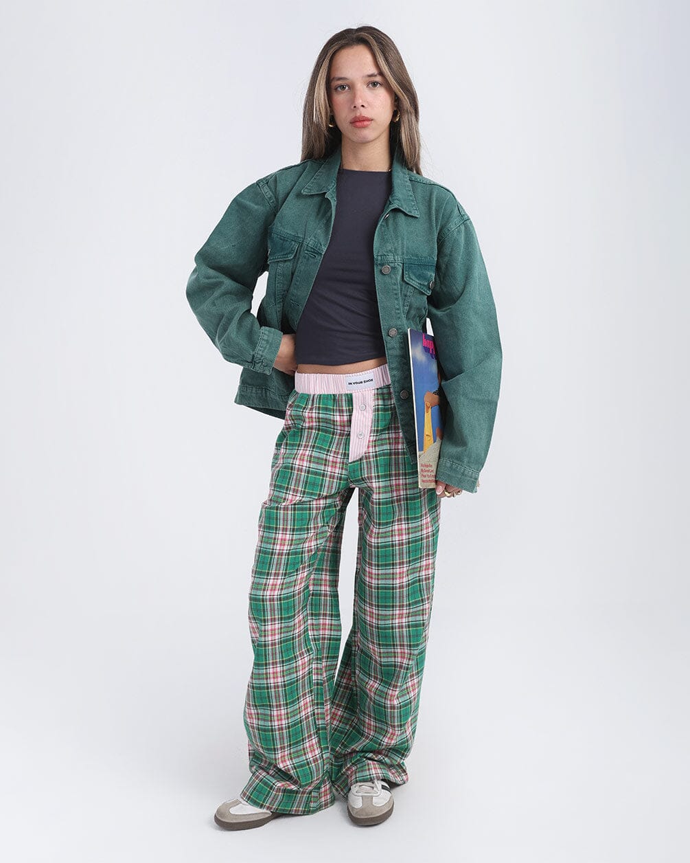 Pink Green Multicolor Plaid Boxer Pants Boxer Pants IN YOUR SHOE S 