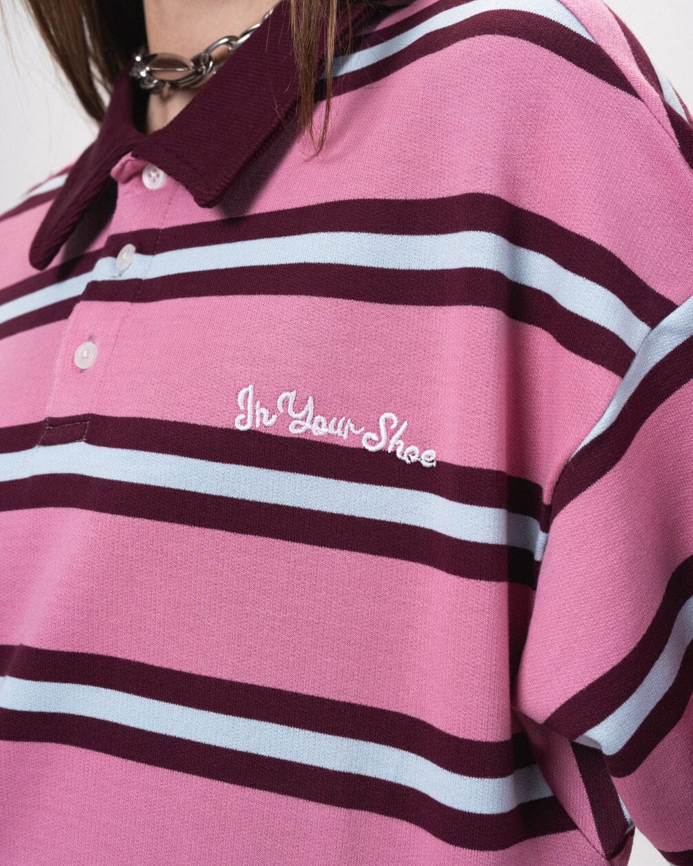 Pink Multicolor Striped Cropped Rugby Polo Polo T-Shirts IN YOUR SHOE 