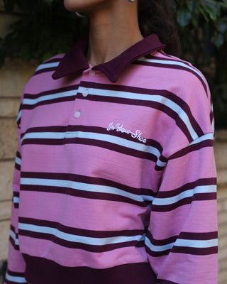 Pink Multicolor Striped Cropped Rugby Polo Polo T-Shirts IN YOUR SHOE 