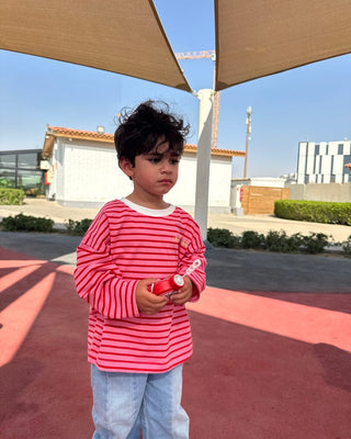 Pink & Red Striped Boxy Kids Tee Kids Boxy Tees IN YOUR SHOE 4-5 