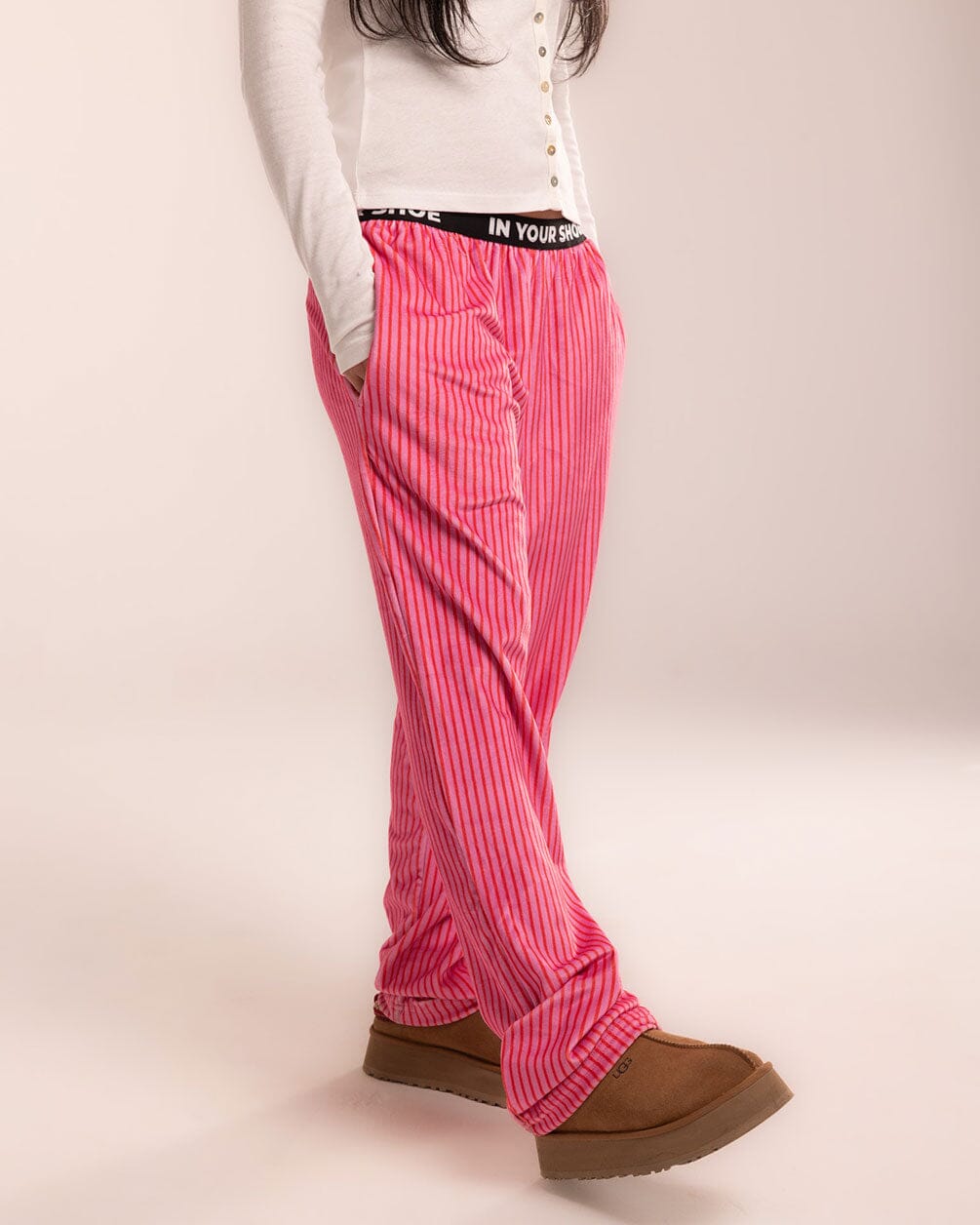 Pink Striped Fluffy Pjoys Fluffy Pjoys IN YOUR SHOE M 