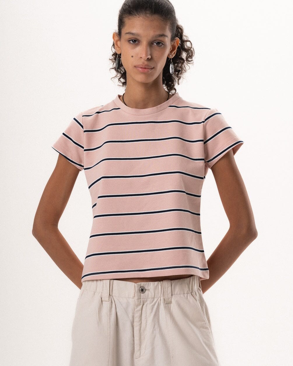 Pink Striped Loose Fit Baby Tee Baby Tees IN YOUR SHOE 