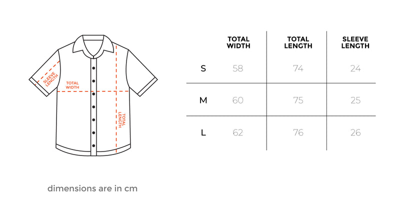 Orange Short Sleeve Shirt size chart