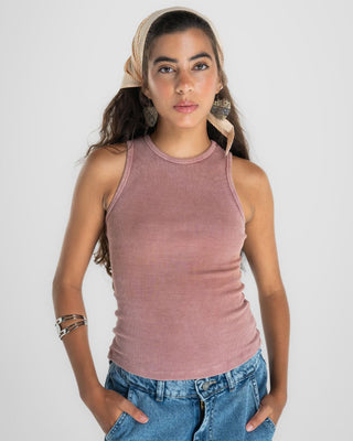 Powder Pink Washed Halter Tank Top Tank Tops IN YOUR SHOE S 