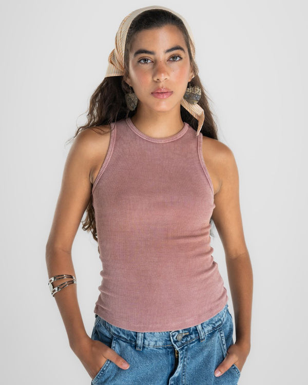 Powder Pink Washed Halter Tank Top
