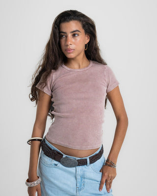 Powder Pink Washed Short Sleeve Top Tops IN YOUR SHOE S 