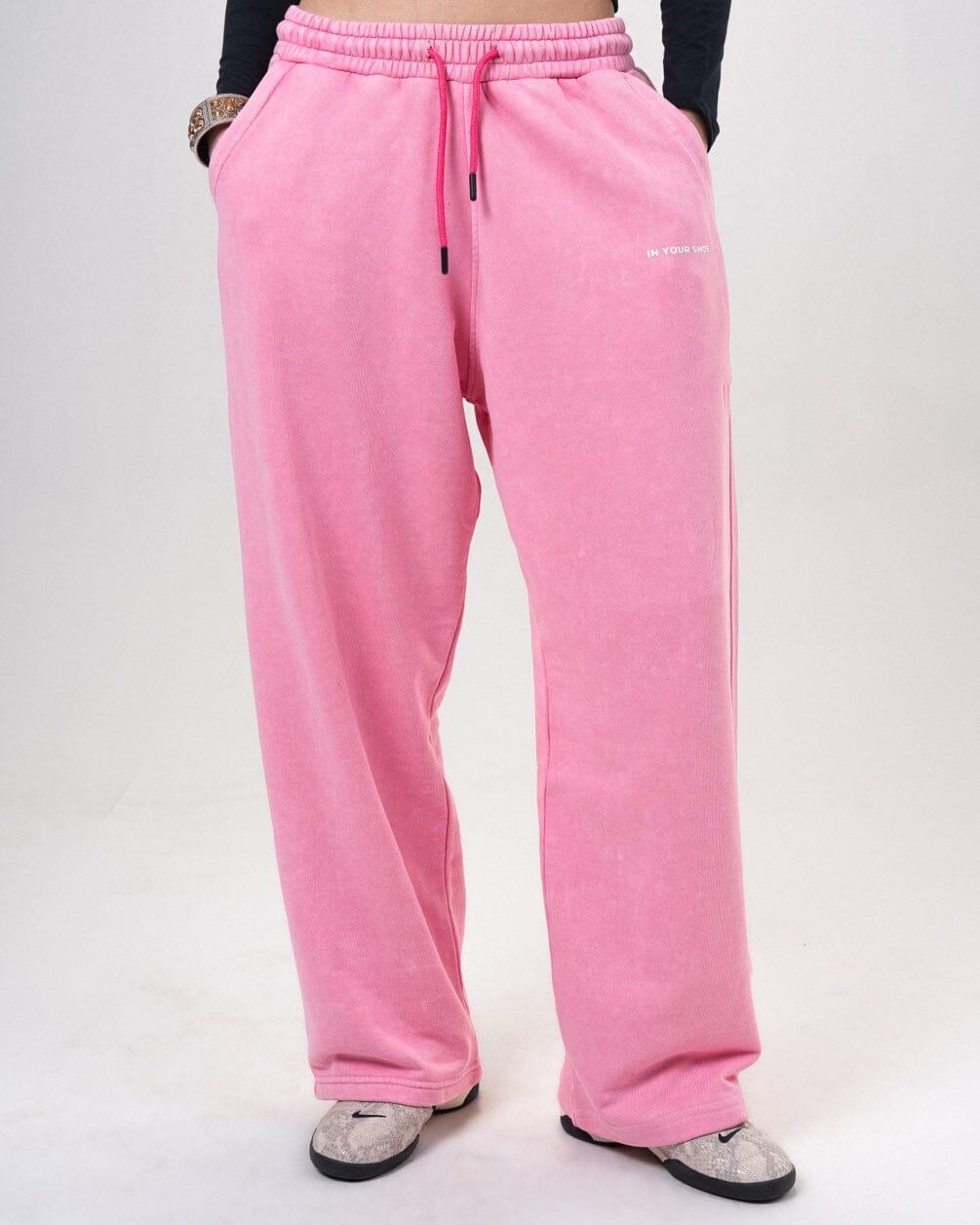 Powder Pink Washed Wide Leg Swants Swants IN YOUR SHOE L 
