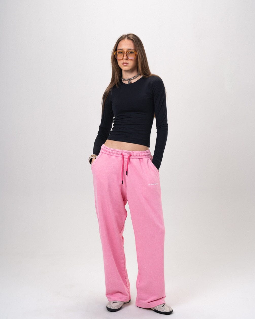 Powder Pink Washed Wide Leg Swants Swants IN YOUR SHOE M 