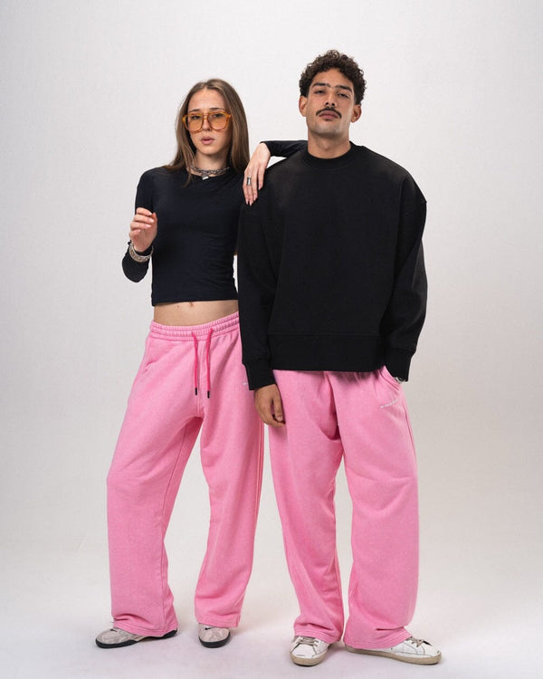 Powder Pink Washed Wide Leg Sweatpants