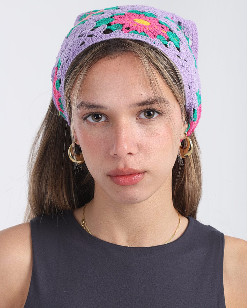 Purple Crochet Flower Bandana Bandana IN YOUR SHOE 