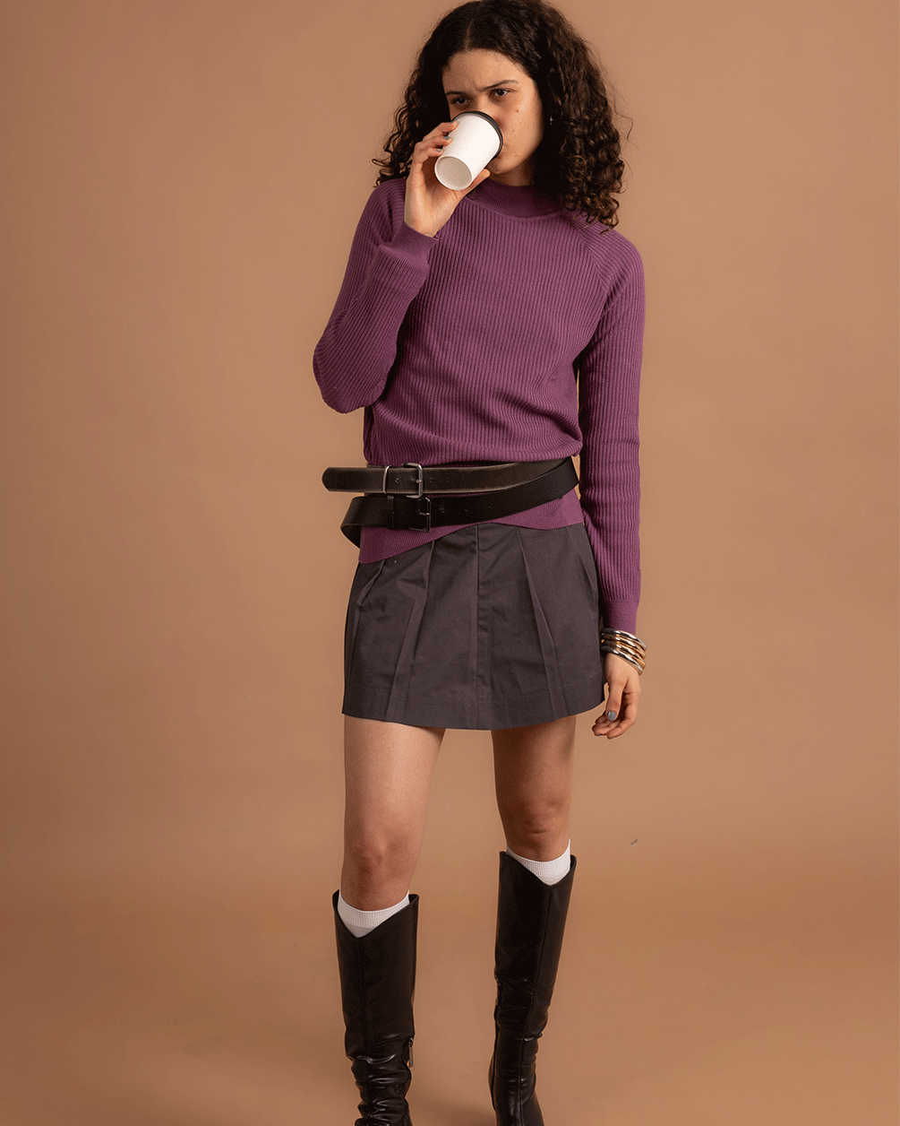 Purple Ribbed Mock Neck Top Neck Tops IN YOUR SHOE 