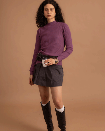 Purple Ribbed Mock Neck Top Neck Tops IN YOUR SHOE 