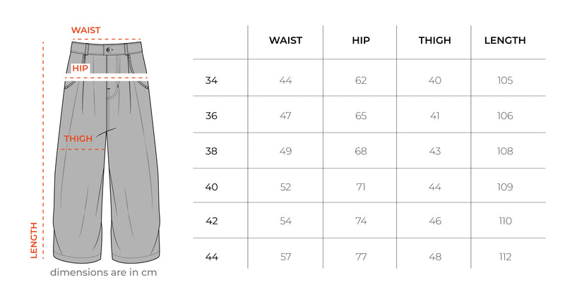 Deep Red Baggy Jeans size chart