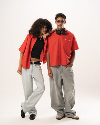 Red Grid Boxy Linen Shirt Boxy Linen Shirts IN YOUR SHOE S 