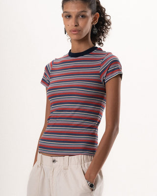 Red & Navy Striped Short Sleeve Top Tops IN YOUR SHOE XL 
