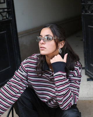 Retro Berry Striped Boxy Rugby Polo Polo T-Shirts IN YOUR SHOE S 