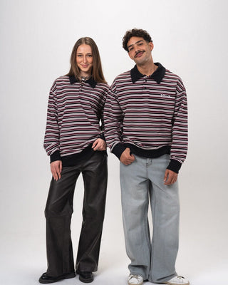 Retro Berry Striped Boxy Rugby Polo Polo T-Shirts IN YOUR SHOE L 