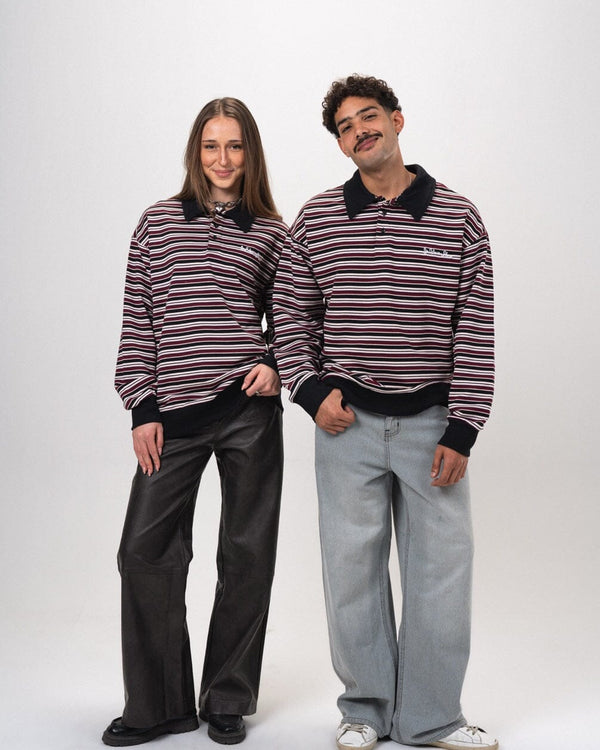 Retro Berry Striped Boxy Rugby Polo