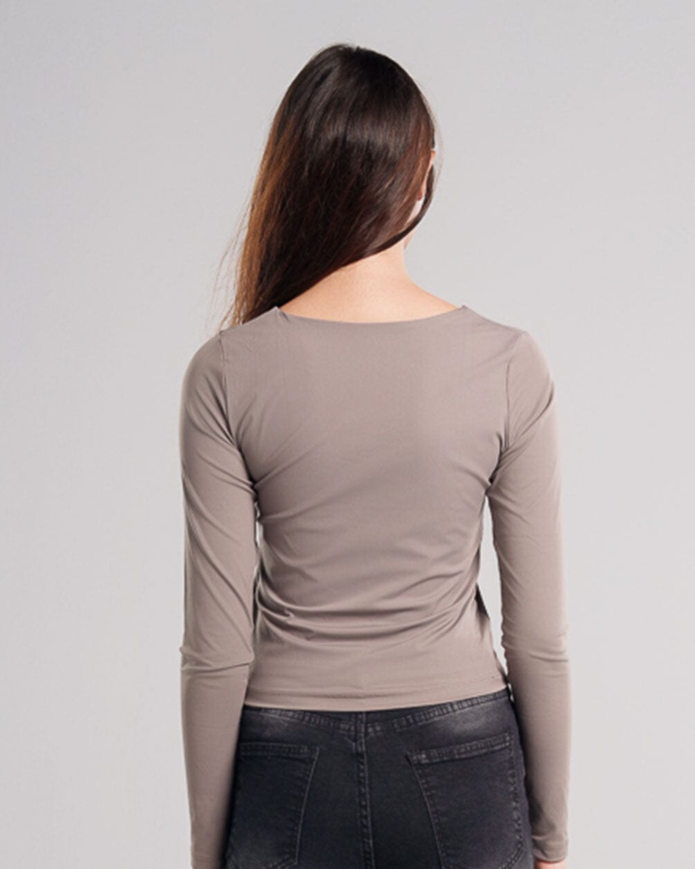 Rose Taupe Square Neck Top Long Sleeve Tops IN YOUR SHOE L 