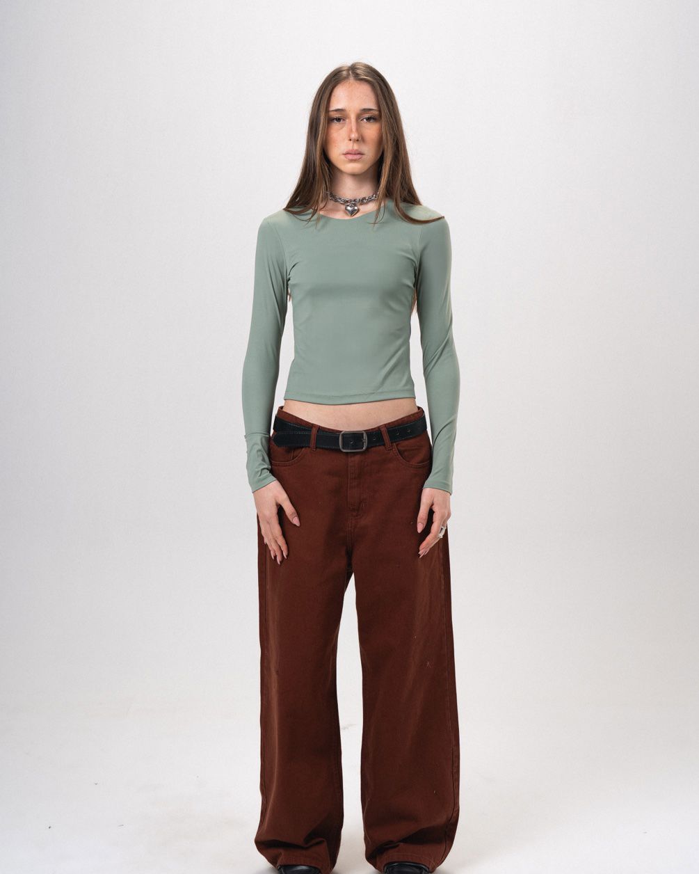 Sage Green Fitted Long Sleeve Top Long Sleeve Tops IN YOUR SHOE M 