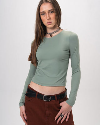 Sage Green Fitted Long Sleeve Top Long Sleeve Tops IN YOUR SHOE S 