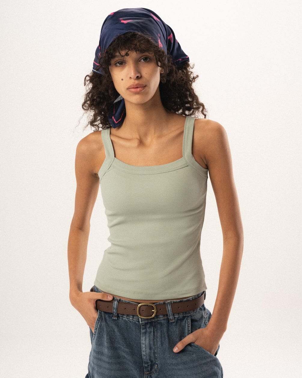 Sage Green Ribbed Tank Top Tank Tops IN YOUR SHOE M 