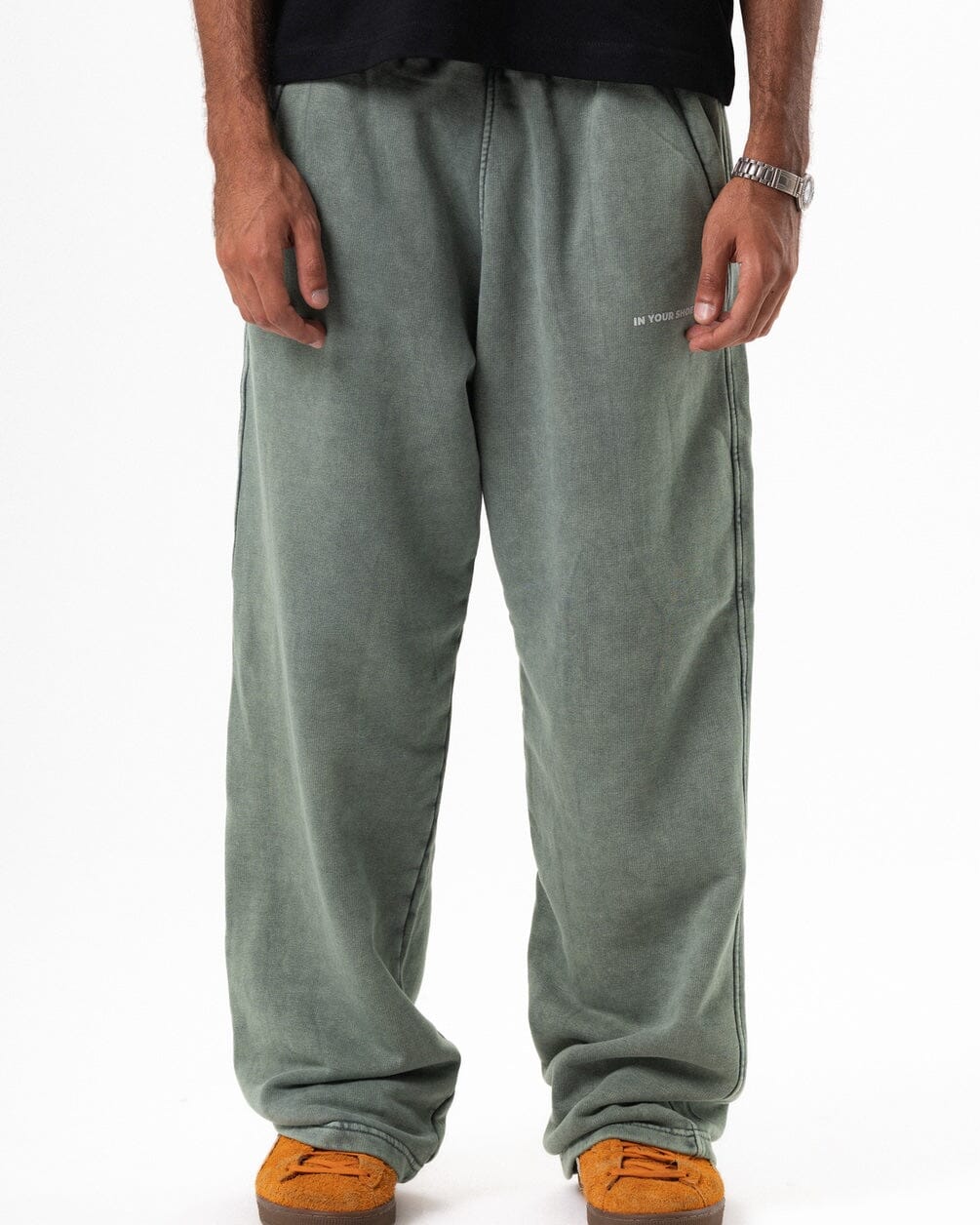 Sage Green Washed Wide Leg Swants Swants IN YOUR SHOE L 