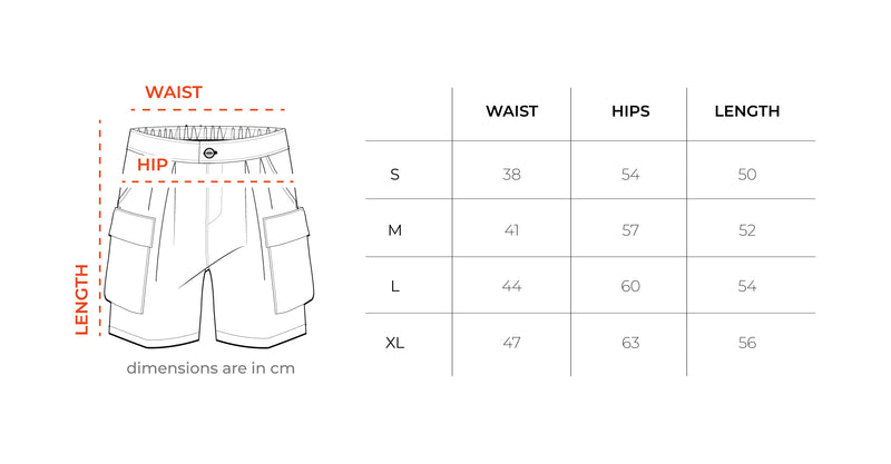 Light Blue Cargo Denim Shorts size chart