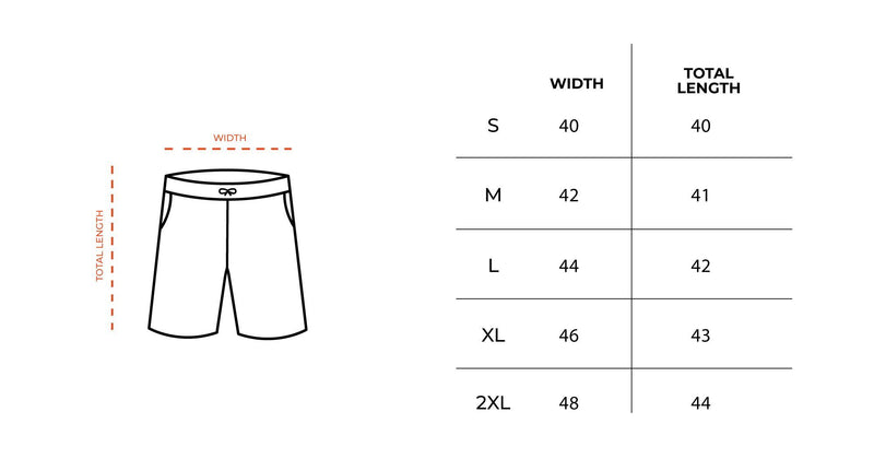 Clownfish Swim Shorts size chart