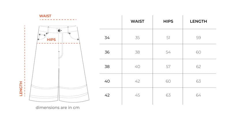 Blue Washed Star Jorts size chart