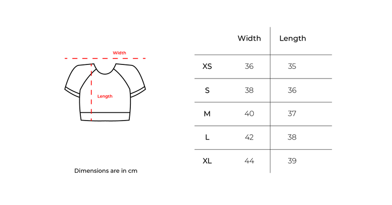 Lime Green Stitched Cropped T-shirts size chart