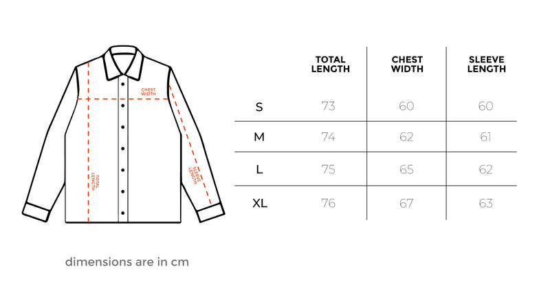 Orange Striped Linen Shirt size chart