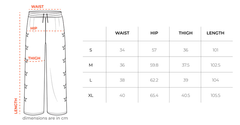 Male Black Track Pants size chart