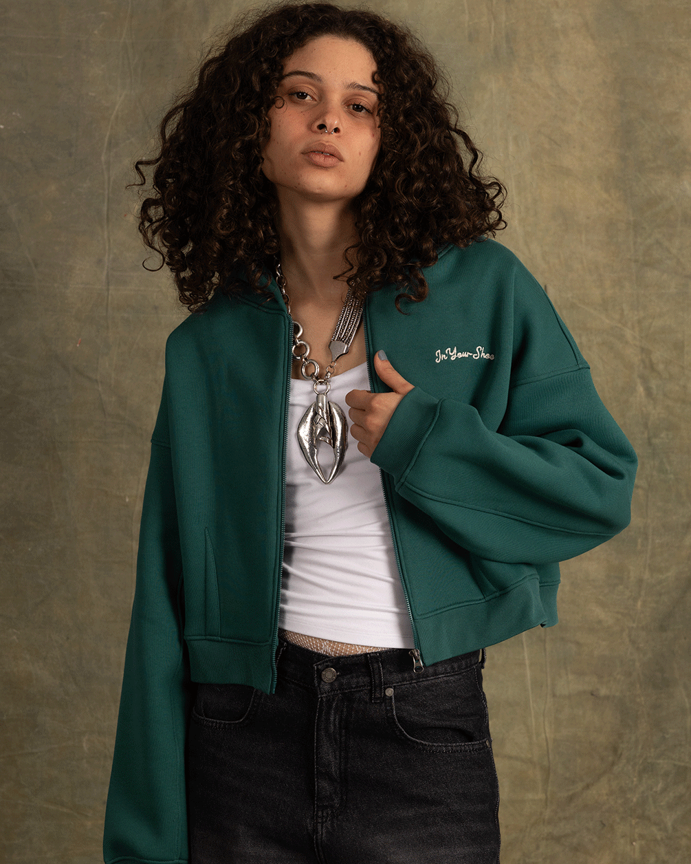 Teal Cropped Oversized Zip-Up Hoodie Zip Up Hoodies IN YOUR SHOE S 