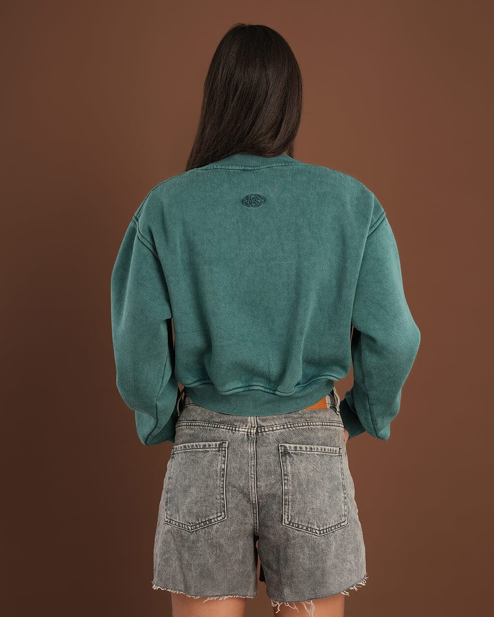 Teal Cropped V-Neck Sweatshirt Cropped Sweatshirts IN YOUR SHOE 