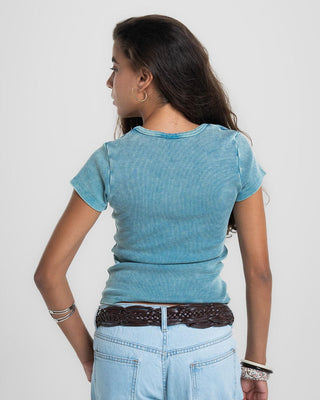 Teal Washed Short Sleeve Top Tops IN YOUR SHOE 