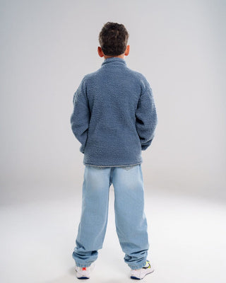 Teal With Bias Creamy White Kids Boxy Teddy Jacket Kids Jacket IN YOUR SHOE 6-7 