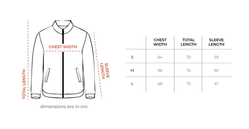 Sky Blue Fleece Jacket size chart