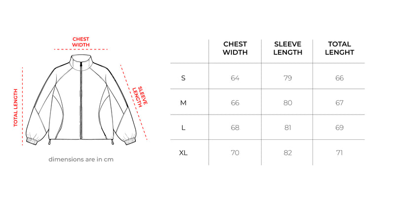Black Oversized Track Jacket size chart