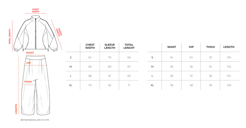 Black Tracksuit size chart