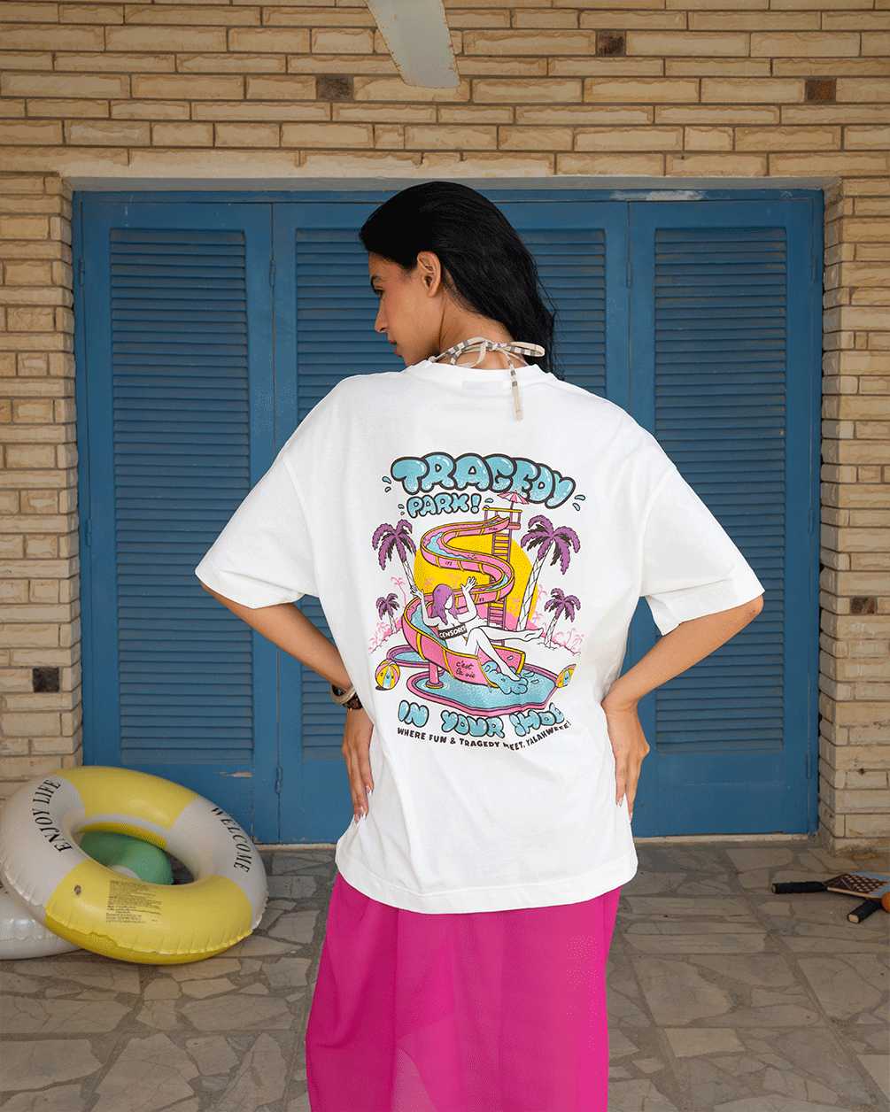 Tragedy Printed Oversized Tee Printed Oversized Tees IN YOUR SHOE 