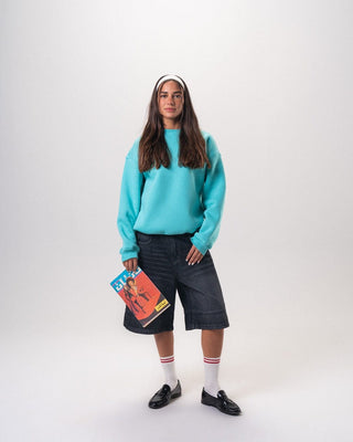 Turquoise Blue Balloon Sleeves Oversized Crewneck Crewnecks IN YOUR SHOE M 